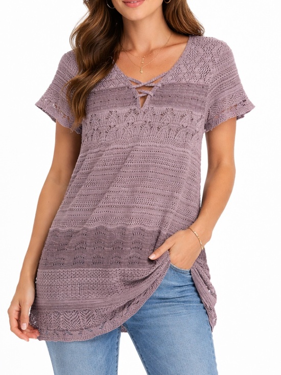 Westport 1962 Sweaters - Westport 1962 Sweater Womens Size Small Purple Open Knit Short Sleeve Casual